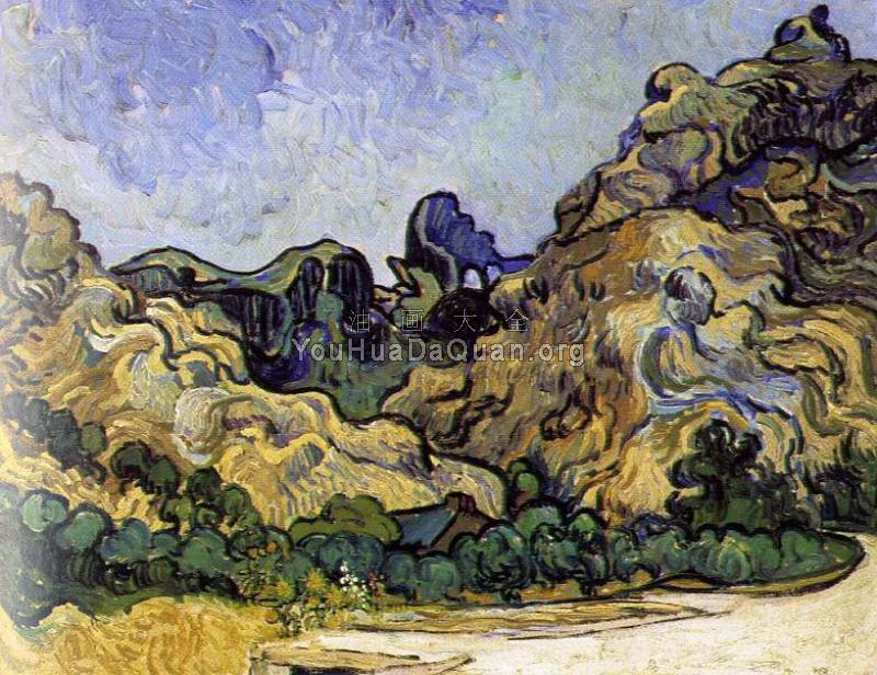 有小屋的山 - 文森特·威廉·梵高